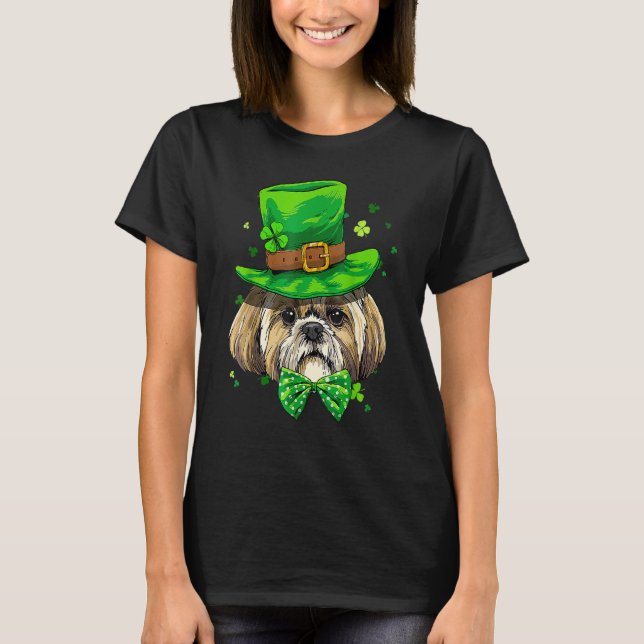 T-shirt St Patrick's Day Leprechaun Shamrock Shih Tzu Iris (Devant)