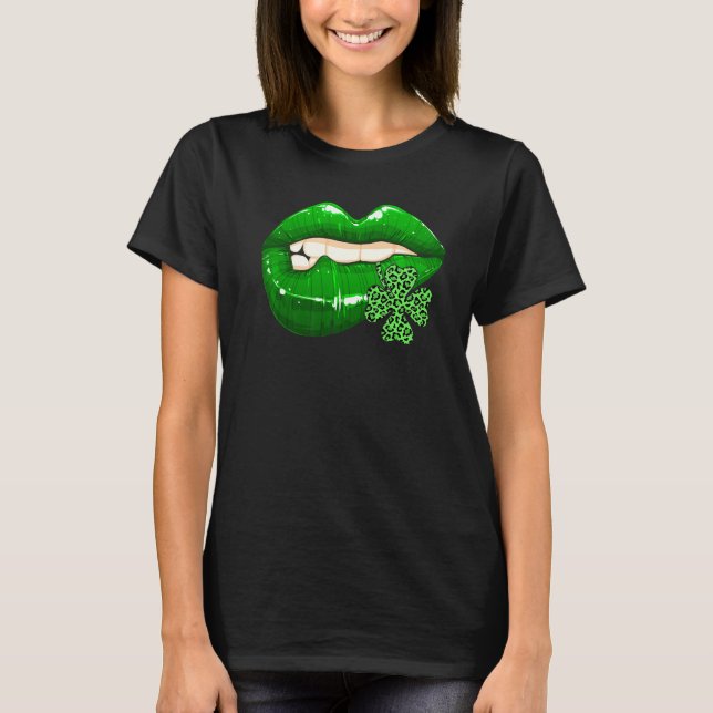 T-shirt St Patrick's Day Lips Leopard Shamrock stupéfiant  (Devant)