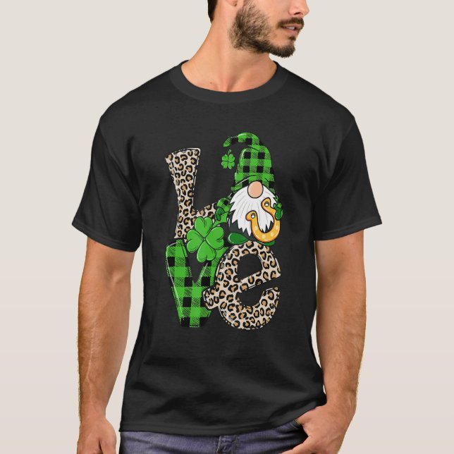 T-shirt St Patrick's Day Love Gnomes Shamrock Horseshoe Ir (Devant)