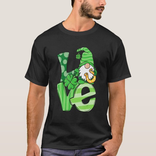 T-shirt St Patrick's Day Love Gnomes Shamrock Horseshoe Ir (Devant)