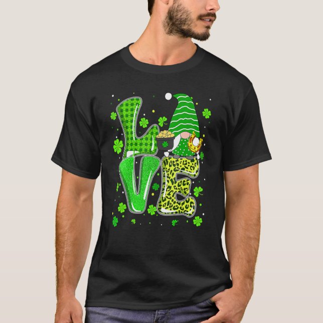 T-shirt St Patrick's Day Love Gnomes Shamrock Horseshoe Ir (Devant)