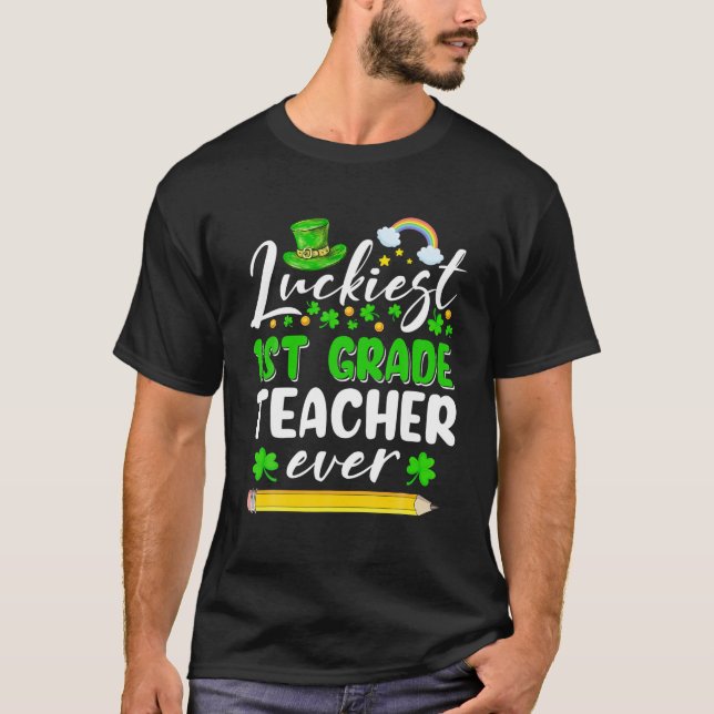 T-shirt St Patrick's Day Luckiest 1ère année Enseignant ja (Devant)