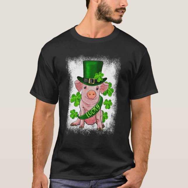 T-shirt St. Patricks Day Lucky Baby Pig Bleached Lucky Iri (Devant)