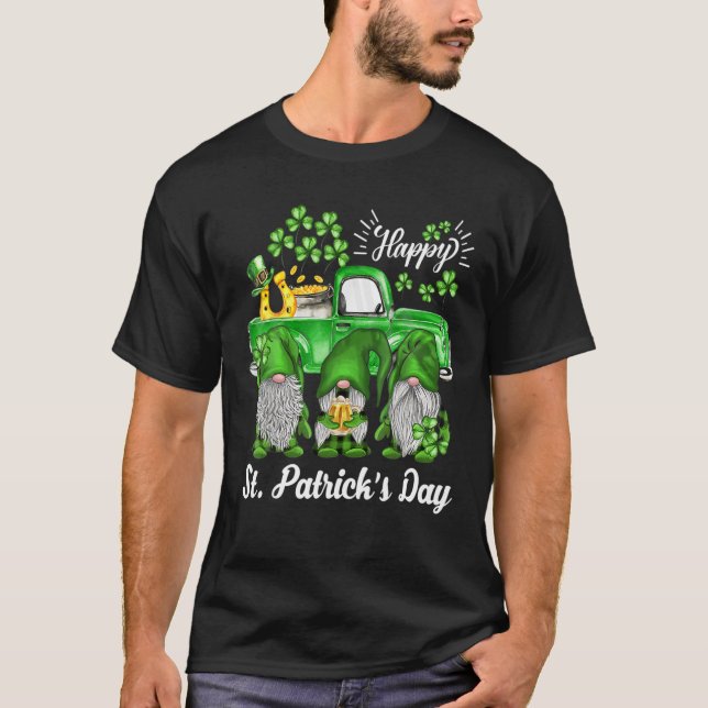 T-shirt St Patrick's Day Lucky Three Gnomes Shamrock Green (Devant)