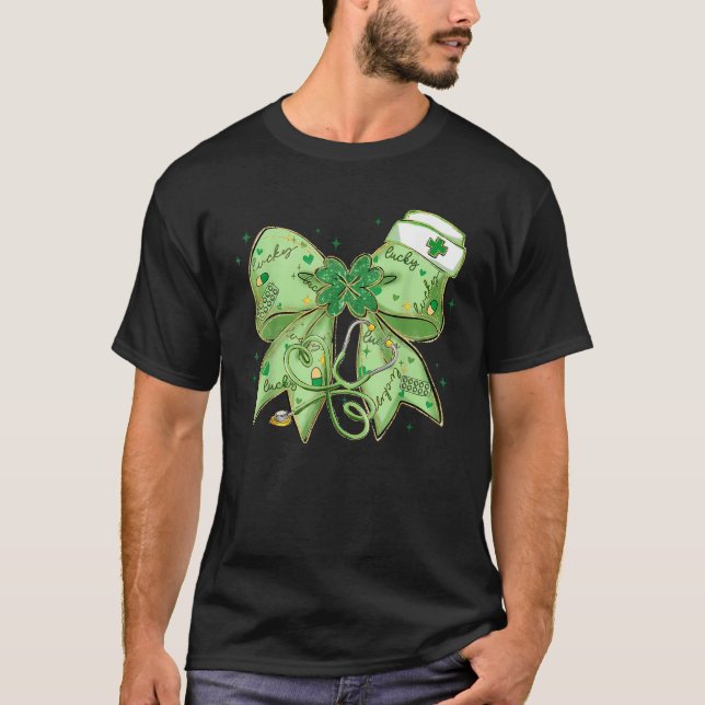 T-shirt St Patrick's Day Nurse Coquette Bow Stethoscope Br (Devant)