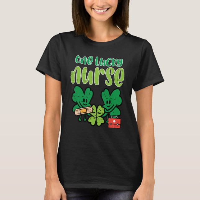 T-shirt St Patricks Day One Lucky Nurse Shamrocks Scrub To (Devant)