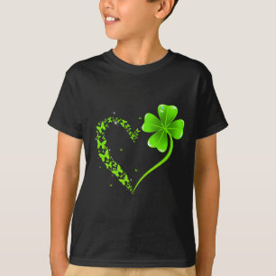 T-shirt St Patricks Day Papillon Vert Trèfle Coeur Femme