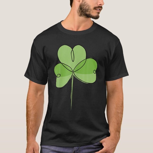 T-shirt St Patricks Day Shamrock Green 3 Leaf Clover Line (Devant)