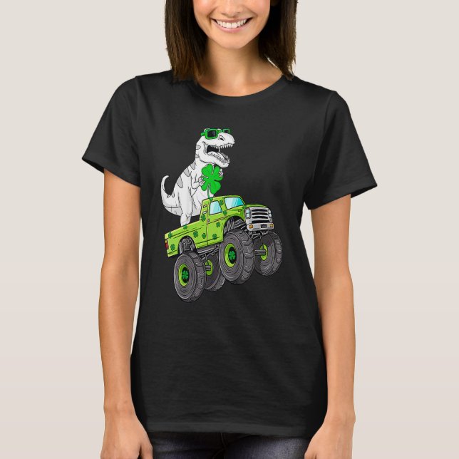 T-shirt St Patricks Day T Rex Conduisant Monster Truck Din (Devant)