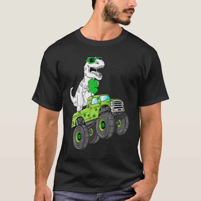 T-shirt St Patricks Day T Rex Riding Monster Truck Dino To (Devant)