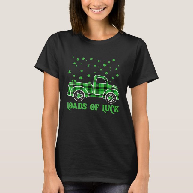 T-shirt St Patrick's Day Truck Buffalo Plaid Shamrock load (Devant)
