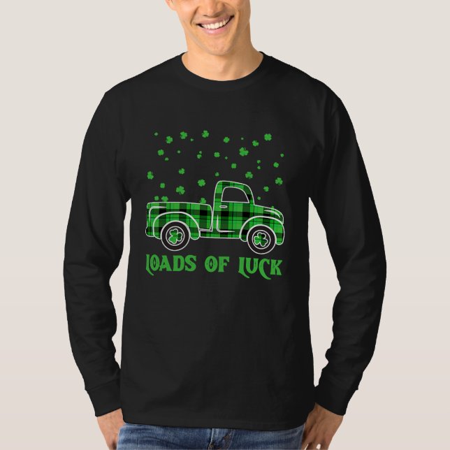 T-shirt St Patrick's Day Truck Buffalo Plaid Shamrock load (Devant)