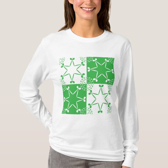 T-shirt St Patricks Day Vert Clover Étoile Géométrique (Devant)