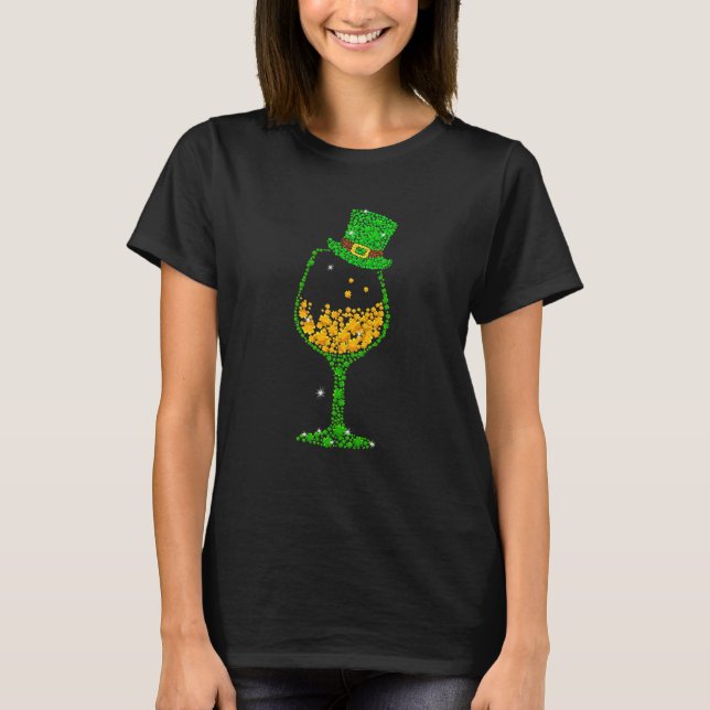 T-shirt St Patrick's Day Vin Shamrock Verre pour les femme (Devant)