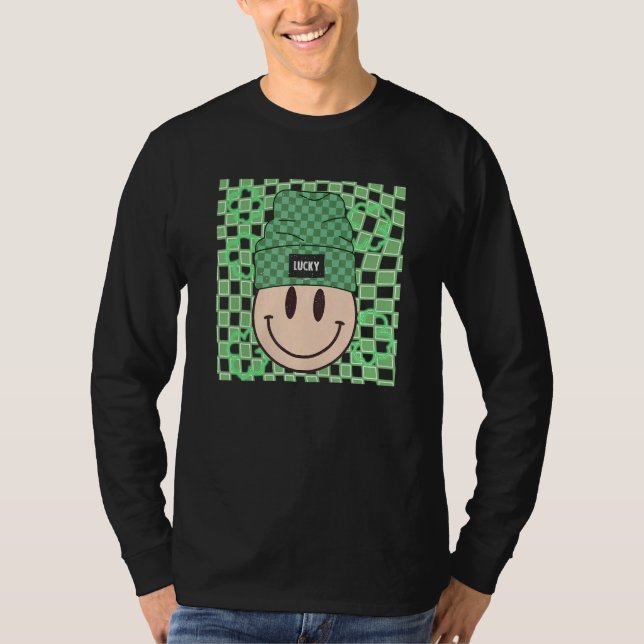 T-shirt St Patricks Happy Face Hat Lucky Vibes Retro Irish (Devant)