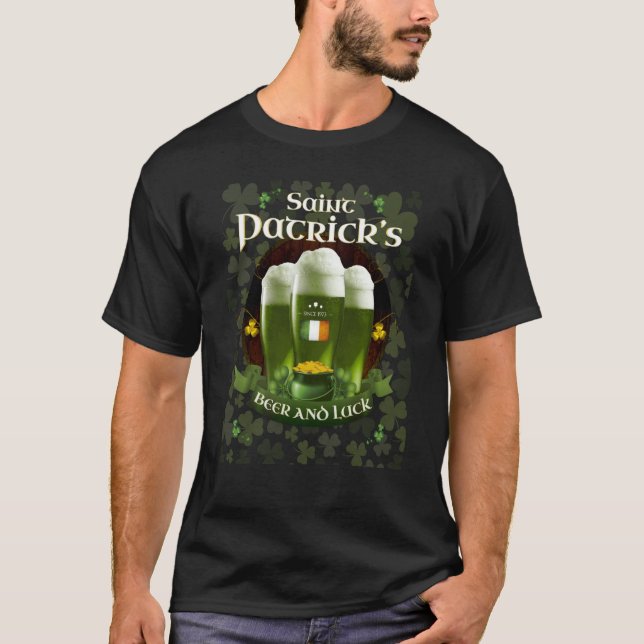 T-shirt St Patricku2019s Day Beer luck Since 1973 Irish Fl (Devant)