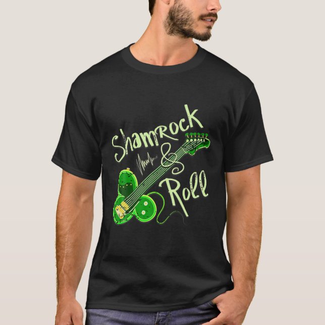 T-shirt St Pats Day Irlandais Shamrock Roll Clover Guitare (Devant)