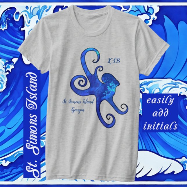 T-shirt St. Simons Island GA Brilliant Bleu Octopus (Créateur téléchargé)
