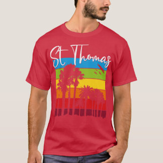 T-shirt St Thomas Lover Arc-en-ciel Palmiers Vacances Souv