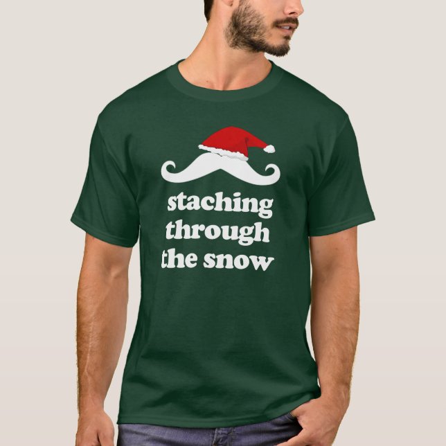T-shirt Staching par le mustach drôle de Noël de neige (Devant)