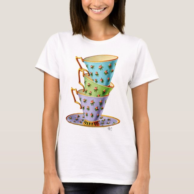 T-shirt Stack Of Three Vintage Teacups (Devant)