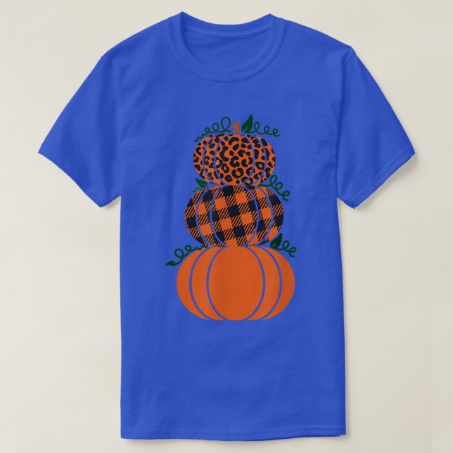 T-shirt Stacked Pumpkins Leopard Print Plaid Print Fall Au (Design devant)