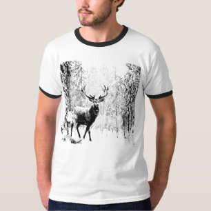 T-shirt Stade Deer Forêt d'hiver Faune Animal Nature Art
