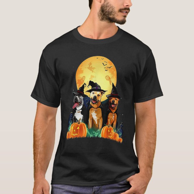 T-shirt Staffordshire Bull Terrier Witch Pumpkin Halloween (Devant)