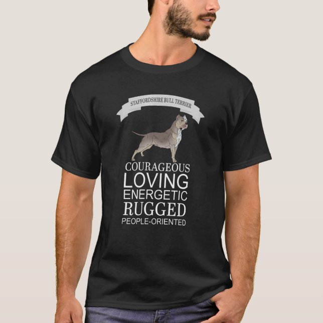 T-shirt Staffordshire Bullterrier Courageux Aimant Energe (Devant)