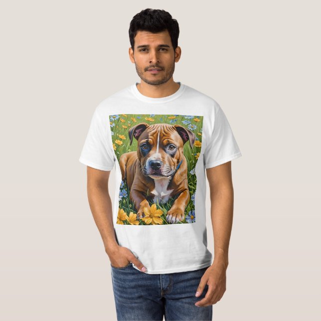 T-shirt Staffordshire de printemps Bull Terrier Puppy (Devant entier)