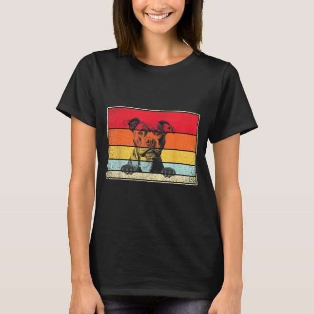 T-shirt Staffy Dog Clic Retro Vintage Style  (Devant)