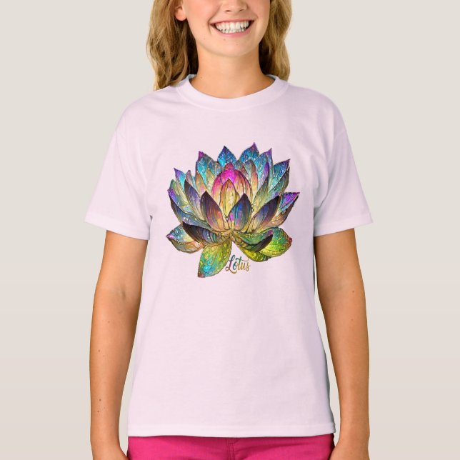 T-shirt Stained Glass Colorful Lotus Flower  (Devant)