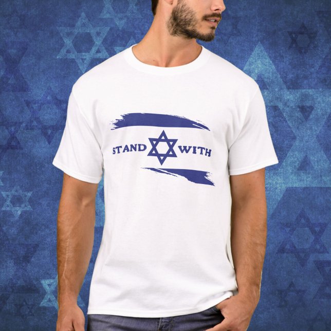 T-shirt Stand avec le drapeau bleu et blanc d'Israël (Créateur téléchargé)