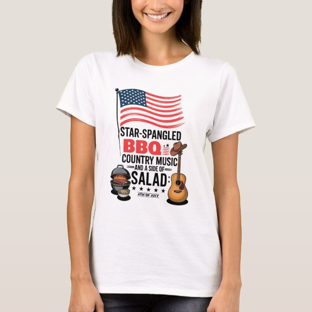 T-shirt Star Spangé BBQ Country Music Salade 4 juillet (Devant)