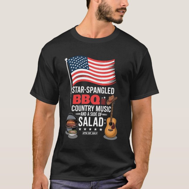 T-shirt Star Spangé BBQ Country Music Salade 4 juillet (Devant)