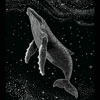 T-shirt Starry Humpback Whale Celestial Dots Art Black Whi