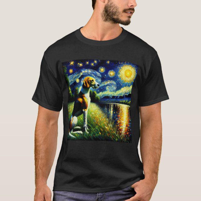 T-shirt Starry Night Anglais Foxhound Chien Van Gogh Lover (Devant)