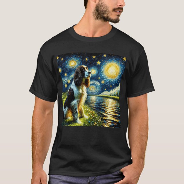 T-shirt Starry Night Anglais Springer Spaniel Dog Van (Devant)