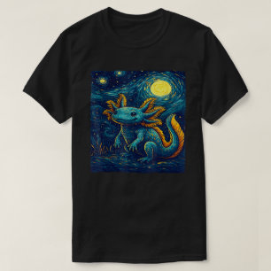 T-shirt Starry Night Axolotl Van Gogh Style mignon Amphibi