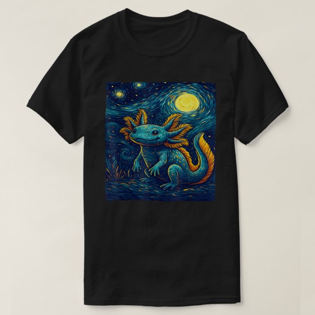 T-shirt Starry Night Axolotl Van Gogh Style mignon Amphibi (Design devant)