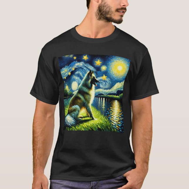 T-shirt Starry Night Belge Tervuren Chien Van Gogh Lover (Devant)