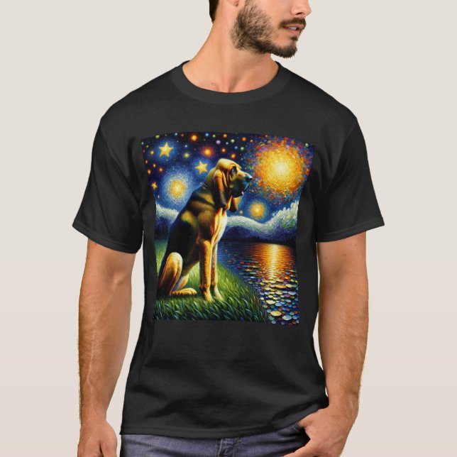 T-shirt Starry Night Bloodhin Dog Van Gogh Lover (Devant)