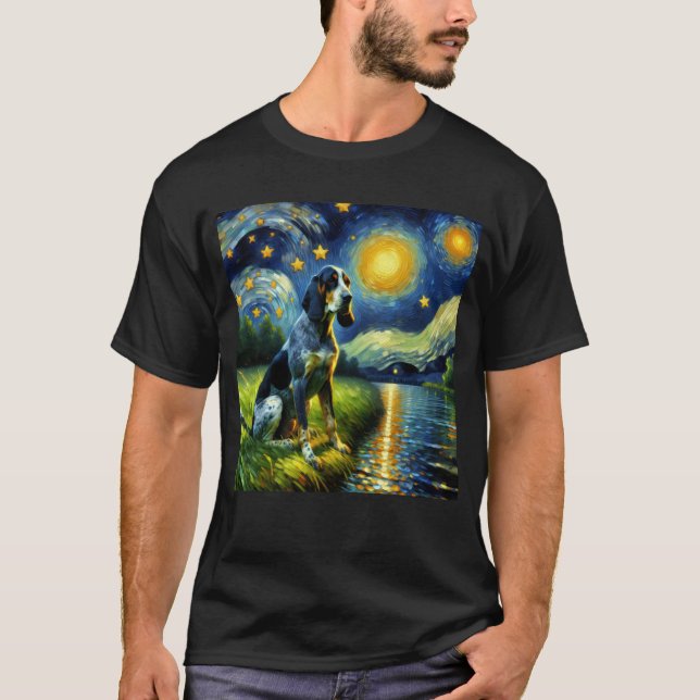 T-shirt Starry Night Bluetick Coonhound Chien Van Gogh Lov (Devant)