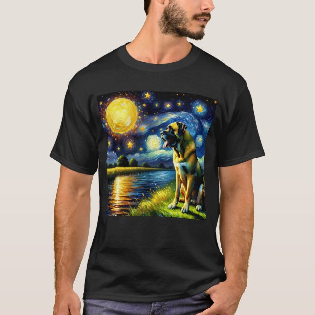 T-shirt Starry Night Boerbol Chien Van Gogh Lover (Devant)
