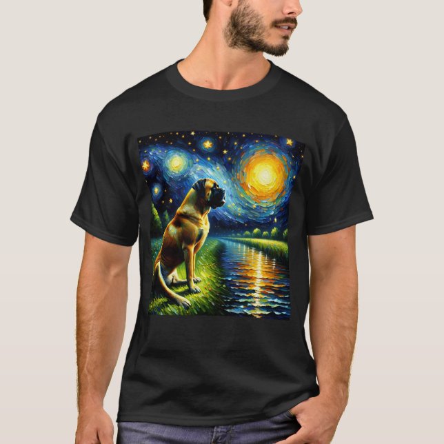 T-shirt Starry Night Bullmastiff Chien Van Gogh Lover (Devant)