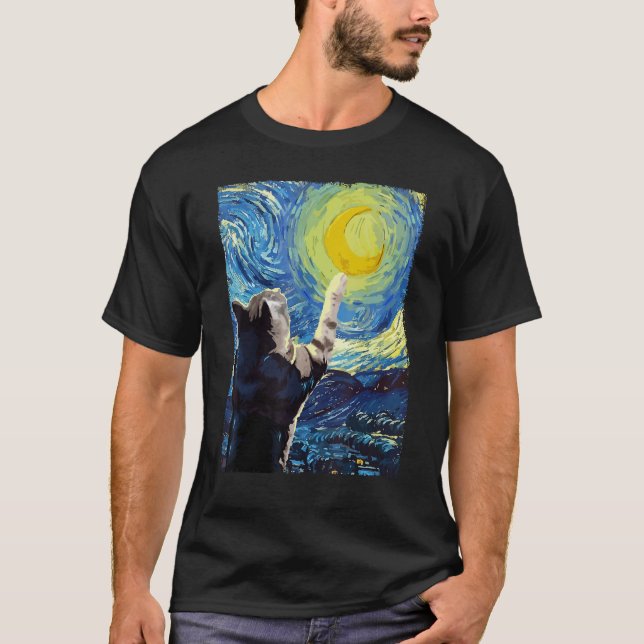 T-shirt Starry Night Cat Peinture Kitten Kitty Cat Maman P (Devant)