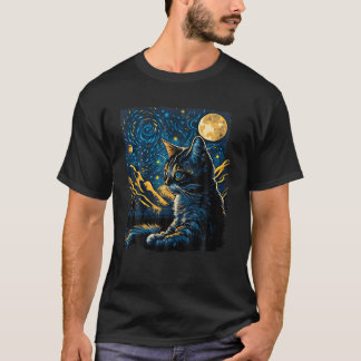 T-shirt Starry Night Cat Van Gogh Amoureux des chats Cadea