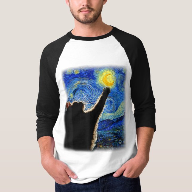 T-shirt Starry Night Cat, Van Gogh Amoureux des chats Cat  (Devant)