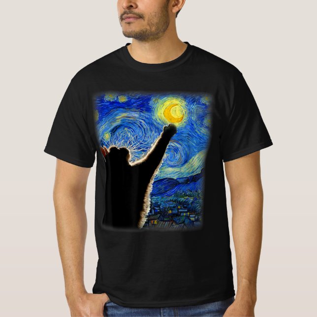 T-shirt Starry Night Cat, Van Gogh Amoureux des chats Cat  (Devant)