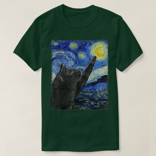 T-shirt Starry Night Cat Van Gogh Cat (Design devant)